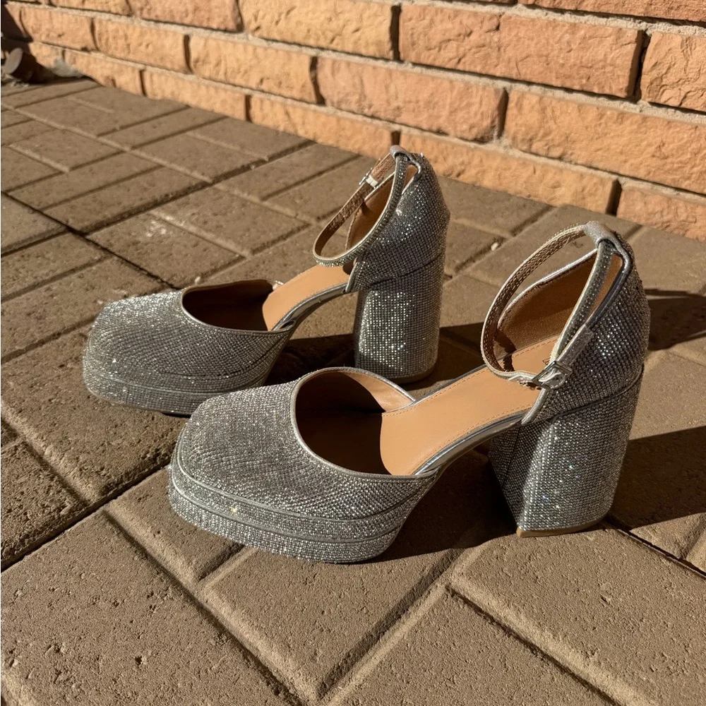 wild fable Silver Rhinestone Platform Heels